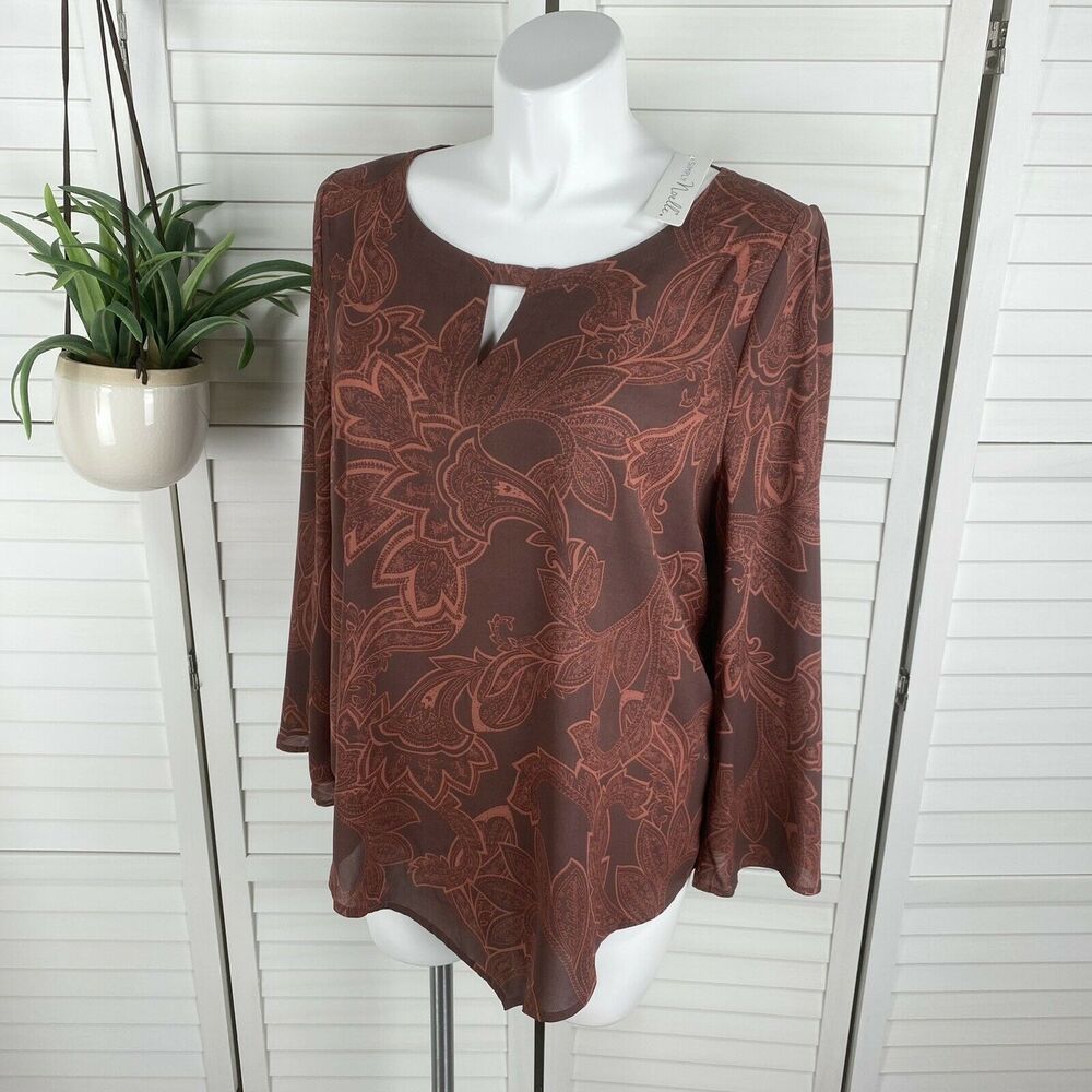 Simply Noelle Sneak Peek Top Keyhole‎ Paisley Blouse Asymmetric Size XXL 16-18